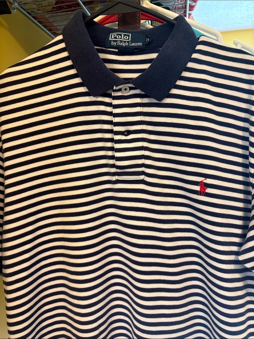 Polo by Ralph Lauren Navy & White Striped Polo with Red Pony